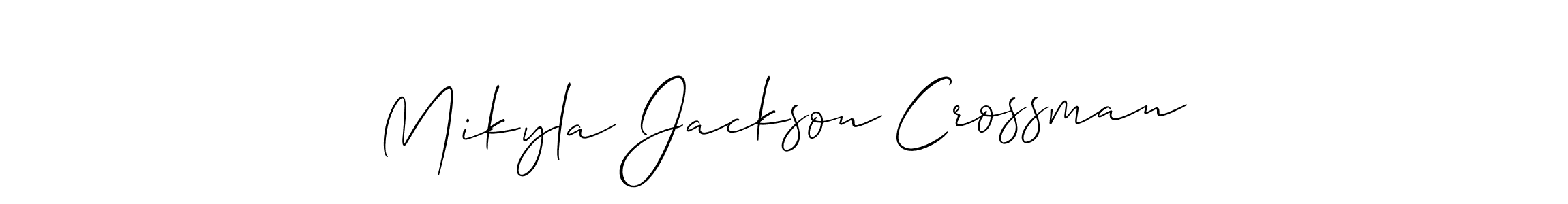 The best way (Allison_Script) to make a short signature is to pick only two or three words in your name. The name Mikyla Jackson Crossman include a total of six letters. For converting this name. Mikyla Jackson Crossman signature style 2 images and pictures png