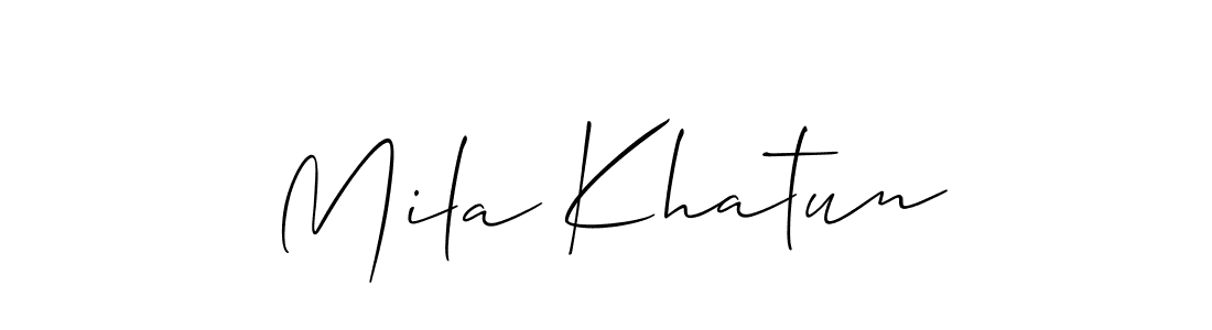 The best way (Allison_Script) to make a short signature is to pick only two or three words in your name. The name Mila Khatun include a total of six letters. For converting this name. Mila Khatun signature style 2 images and pictures png