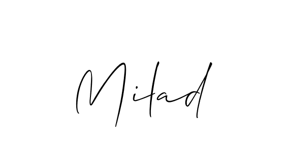 This is the best signature style for the Milad  name. Also you like these signature font (Allison_Script). Mix name signature. Milad  signature style 2 images and pictures png