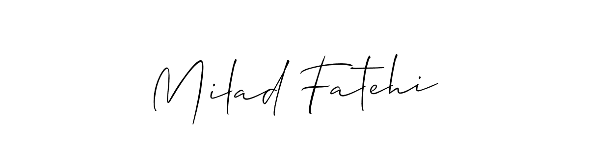 How to make Milad Fatehi name signature. Use Allison_Script style for creating short signs online. This is the latest handwritten sign. Milad Fatehi signature style 2 images and pictures png