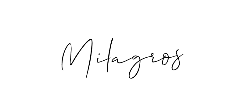 The best way (Allison_Script) to make a short signature is to pick only two or three words in your name. The name Milagros include a total of six letters. For converting this name. Milagros signature style 2 images and pictures png