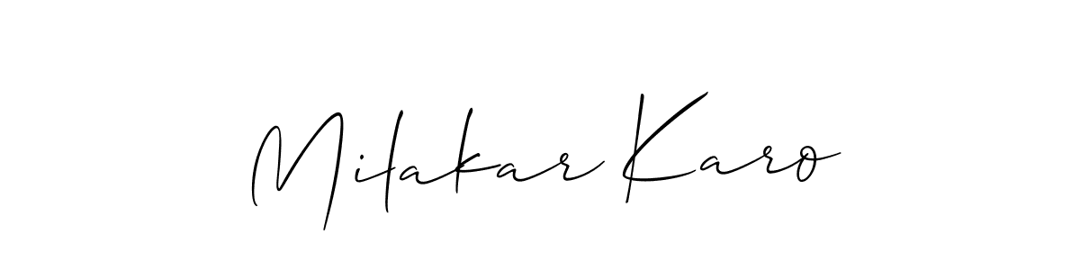 Allison_Script is a professional signature style that is perfect for those who want to add a touch of class to their signature. It is also a great choice for those who want to make their signature more unique. Get Milakar Karo name to fancy signature for free. Milakar Karo signature style 2 images and pictures png