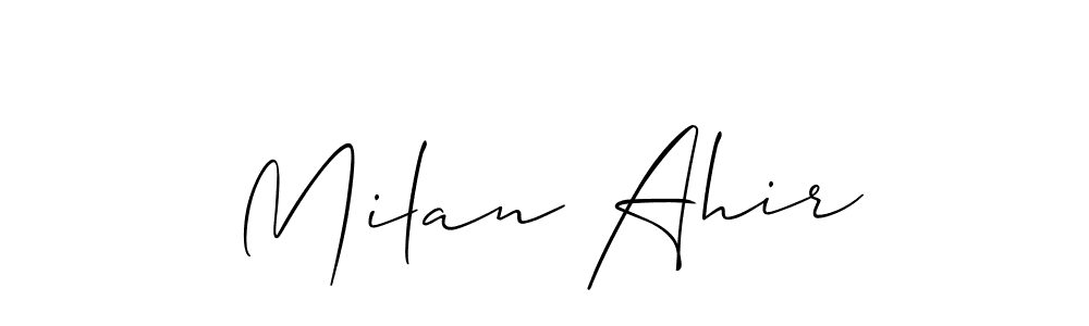 Make a short Milan Ahir signature style. Manage your documents anywhere anytime using Allison_Script. Create and add eSignatures, submit forms, share and send files easily. Milan Ahir signature style 2 images and pictures png