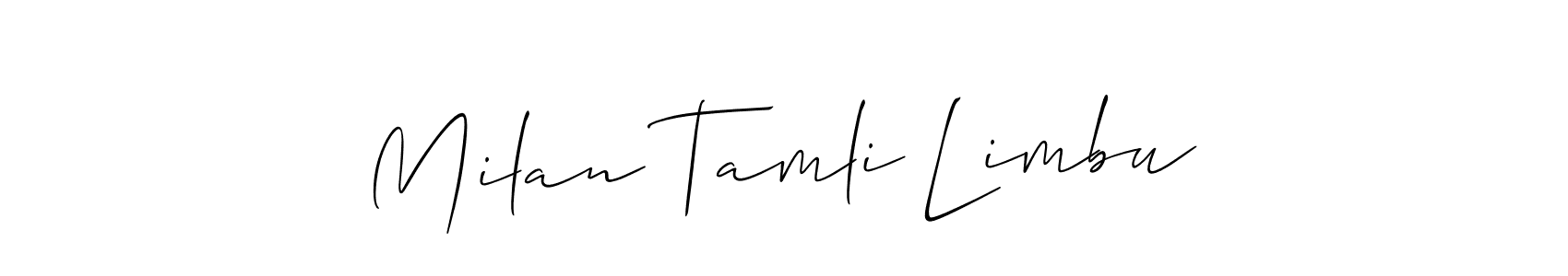 if you are searching for the best signature style for your name Milan Tamli Limbu. so please give up your signature search. here we have designed multiple signature styles  using Allison_Script. Milan Tamli Limbu signature style 2 images and pictures png