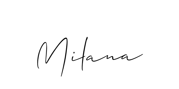 The best way (Allison_Script) to make a short signature is to pick only two or three words in your name. The name Milana include a total of six letters. For converting this name. Milana signature style 2 images and pictures png