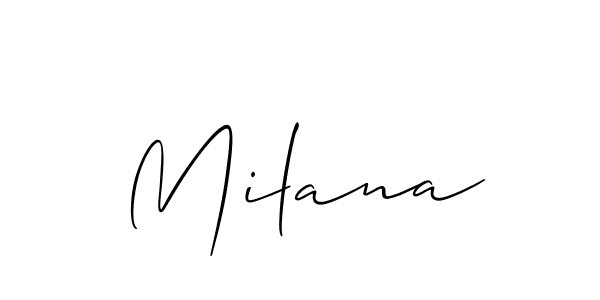 The best way (Allison_Script) to make a short signature is to pick only two or three words in your name. The name Milana include a total of six letters. For converting this name. Milana signature style 2 images and pictures png