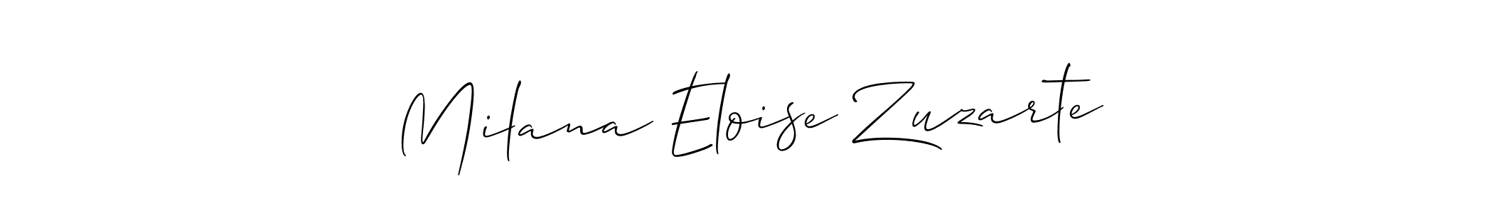 Allison_Script is a professional signature style that is perfect for those who want to add a touch of class to their signature. It is also a great choice for those who want to make their signature more unique. Get Milana Eloise Zuzarte name to fancy signature for free. Milana Eloise Zuzarte signature style 2 images and pictures png