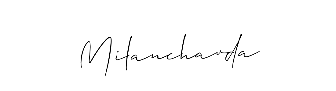 The best way (Allison_Script) to make a short signature is to pick only two or three words in your name. The name Milanchavda include a total of six letters. For converting this name. Milanchavda signature style 2 images and pictures png