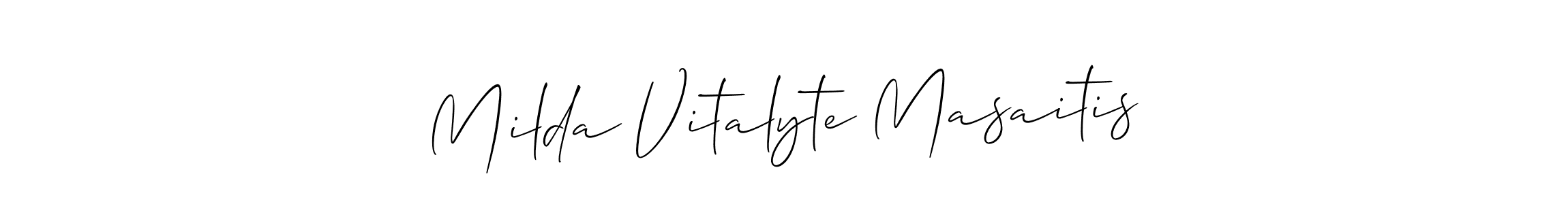 You should practise on your own different ways (Allison_Script) to write your name (Milda Vitalyte Masaitis) in signature. don't let someone else do it for you. Milda Vitalyte Masaitis signature style 2 images and pictures png