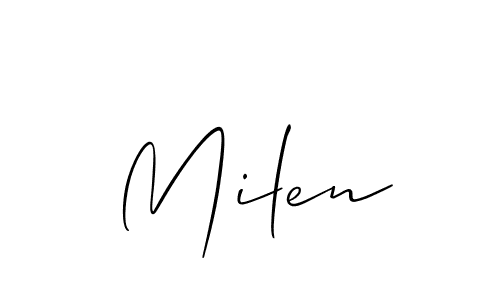 Design your own signature with our free online signature maker. With this signature software, you can create a handwritten (Allison_Script) signature for name Milen. Milen signature style 2 images and pictures png