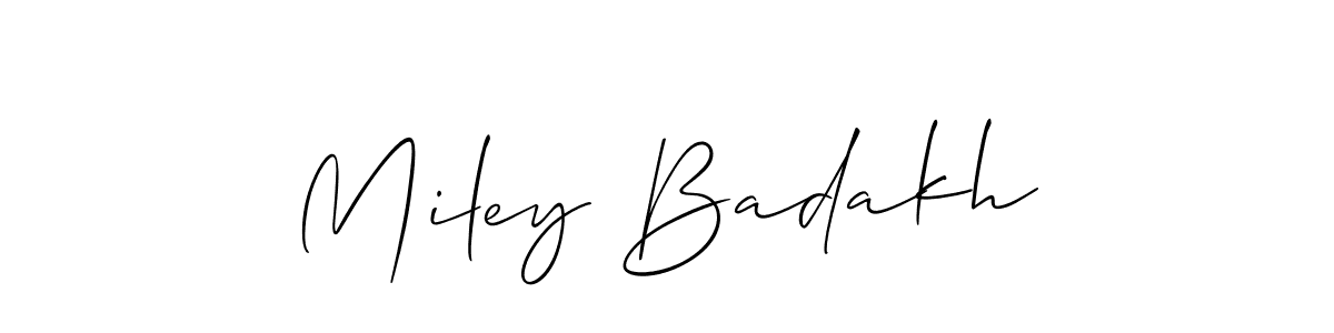 Also You can easily find your signature by using the search form. We will create Miley Badakh name handwritten signature images for you free of cost using Allison_Script sign style. Miley Badakh signature style 2 images and pictures png
