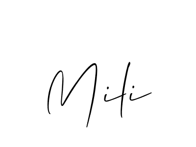 You should practise on your own different ways (Allison_Script) to write your name (Mili) in signature. don't let someone else do it for you. Mili signature style 2 images and pictures png