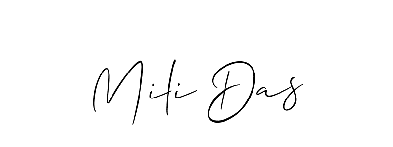 Create a beautiful signature design for name Mili Das. With this signature (Allison_Script) fonts, you can make a handwritten signature for free. Mili Das signature style 2 images and pictures png
