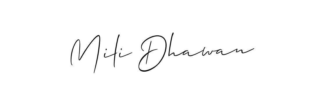 Check out images of Autograph of Mili Dhawan name. Actor Mili Dhawan Signature Style. Allison_Script is a professional sign style online. Mili Dhawan signature style 2 images and pictures png