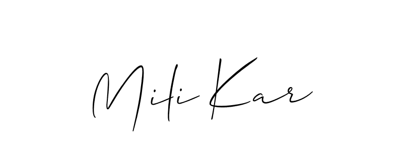 Make a short Mili Kar signature style. Manage your documents anywhere anytime using Allison_Script. Create and add eSignatures, submit forms, share and send files easily. Mili Kar signature style 2 images and pictures png