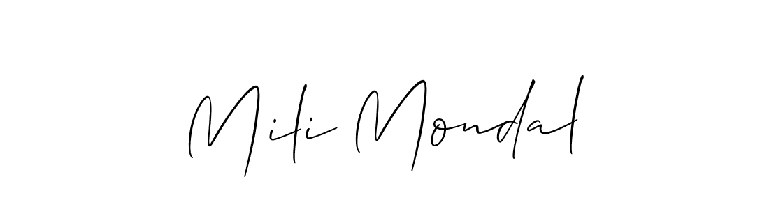 Similarly Allison_Script is the best handwritten signature design. Signature creator online .You can use it as an online autograph creator for name Mili Mondal. Mili Mondal signature style 2 images and pictures png