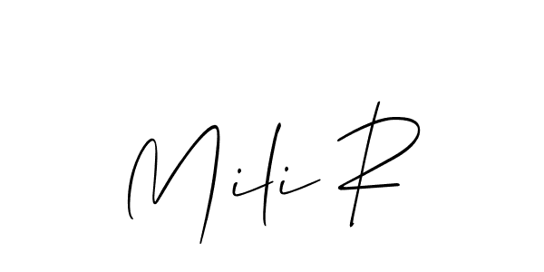 Also You can easily find your signature by using the search form. We will create Mili R name handwritten signature images for you free of cost using Allison_Script sign style. Mili R signature style 2 images and pictures png