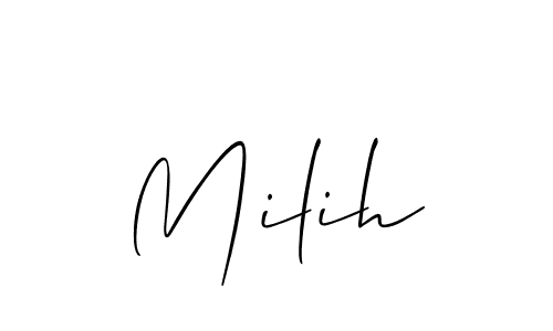 Design your own signature with our free online signature maker. With this signature software, you can create a handwritten (Allison_Script) signature for name Milih. Milih signature style 2 images and pictures png