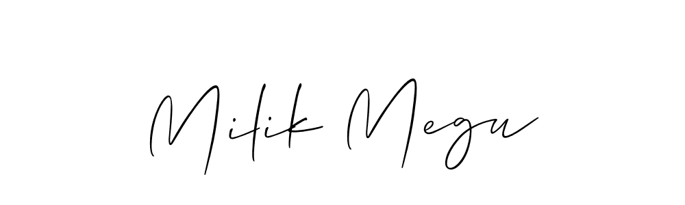 Also You can easily find your signature by using the search form. We will create Milik Megu name handwritten signature images for you free of cost using Allison_Script sign style. Milik Megu signature style 2 images and pictures png