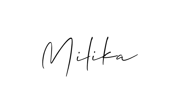 Design your own signature with our free online signature maker. With this signature software, you can create a handwritten (Allison_Script) signature for name Milika. Milika signature style 2 images and pictures png