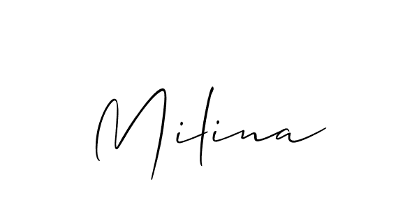 It looks lik you need a new signature style for name Milina. Design unique handwritten (Allison_Script) signature with our free signature maker in just a few clicks. Milina signature style 2 images and pictures png