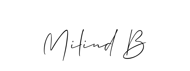 if you are searching for the best signature style for your name Milind B. so please give up your signature search. here we have designed multiple signature styles  using Allison_Script. Milind B signature style 2 images and pictures png