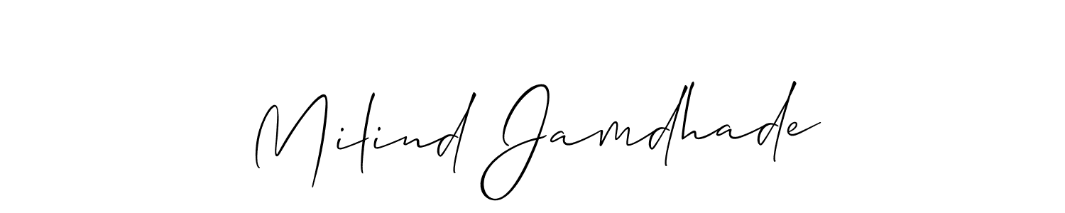 Allison_Script is a professional signature style that is perfect for those who want to add a touch of class to their signature. It is also a great choice for those who want to make their signature more unique. Get Milind Jamdhade name to fancy signature for free. Milind Jamdhade signature style 2 images and pictures png