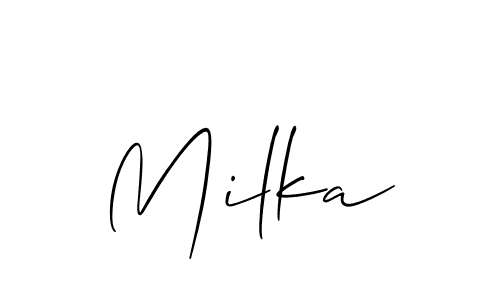 The best way (Allison_Script) to make a short signature is to pick only two or three words in your name. The name Milka include a total of six letters. For converting this name. Milka signature style 2 images and pictures png