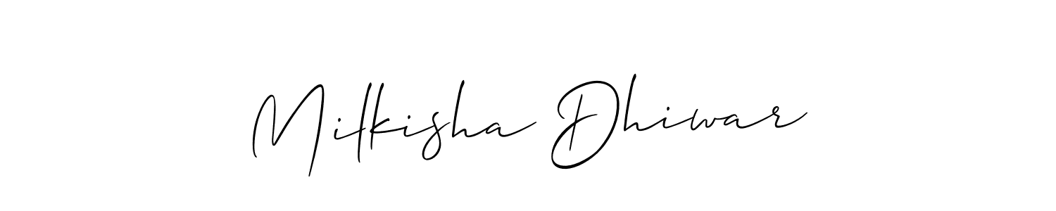 You should practise on your own different ways (Allison_Script) to write your name (Milkisha Dhiwar) in signature. don't let someone else do it for you. Milkisha Dhiwar signature style 2 images and pictures png
