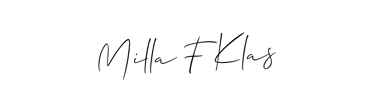 This is the best signature style for the Milla F Klas name. Also you like these signature font (Allison_Script). Mix name signature. Milla F Klas signature style 2 images and pictures png
