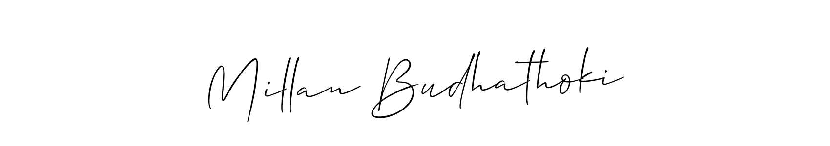 How to Draw Millan Budhathoki signature style? Allison_Script is a latest design signature styles for name Millan Budhathoki. Millan Budhathoki signature style 2 images and pictures png