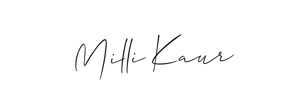 Create a beautiful signature design for name Milli Kaur. With this signature (Allison_Script) fonts, you can make a handwritten signature for free. Milli Kaur signature style 2 images and pictures png