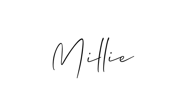 The best way (Allison_Script) to make a short signature is to pick only two or three words in your name. The name Millie include a total of six letters. For converting this name. Millie signature style 2 images and pictures png