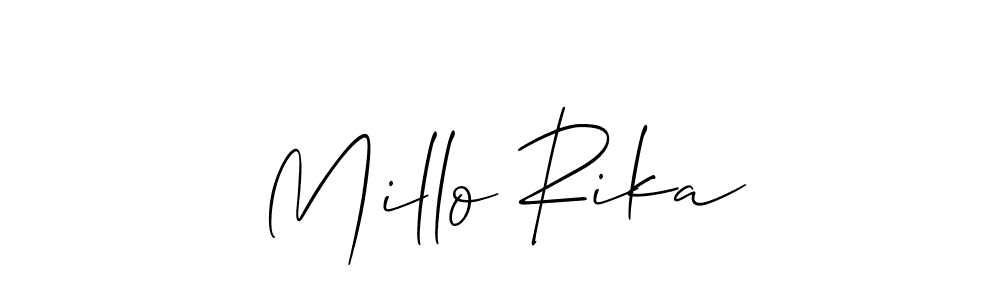 Also You can easily find your signature by using the search form. We will create Millo Rika name handwritten signature images for you free of cost using Allison_Script sign style. Millo Rika signature style 2 images and pictures png
