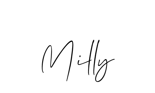 Allison_Script is a professional signature style that is perfect for those who want to add a touch of class to their signature. It is also a great choice for those who want to make their signature more unique. Get Milly name to fancy signature for free. Milly signature style 2 images and pictures png