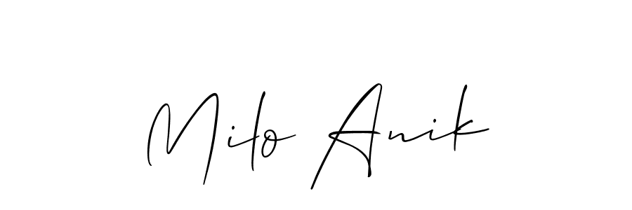 Milo Anik stylish signature style. Best Handwritten Sign (Allison_Script) for my name. Handwritten Signature Collection Ideas for my name Milo Anik. Milo Anik signature style 2 images and pictures png