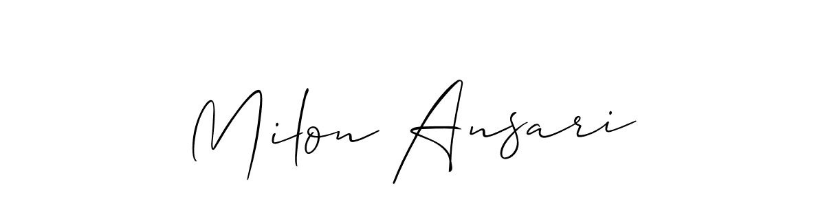 It looks lik you need a new signature style for name Milon Ansari. Design unique handwritten (Allison_Script) signature with our free signature maker in just a few clicks. Milon Ansari signature style 2 images and pictures png