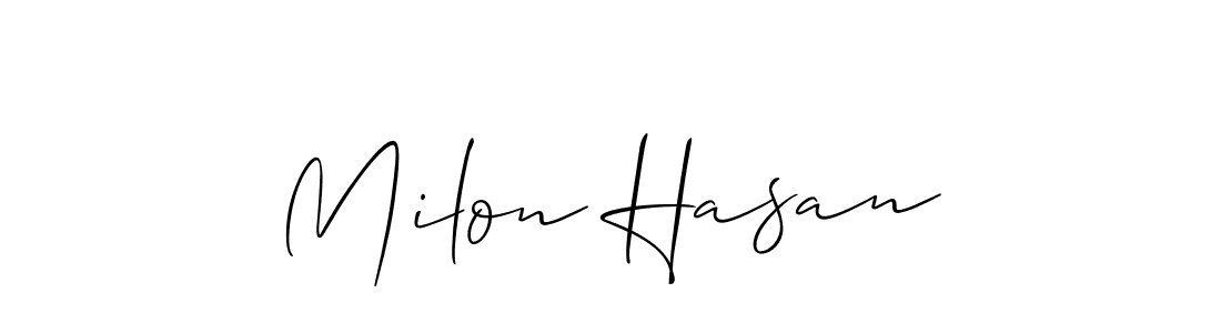 Make a beautiful signature design for name Milon Hasan. With this signature (Allison_Script) style, you can create a handwritten signature for free. Milon Hasan signature style 2 images and pictures png