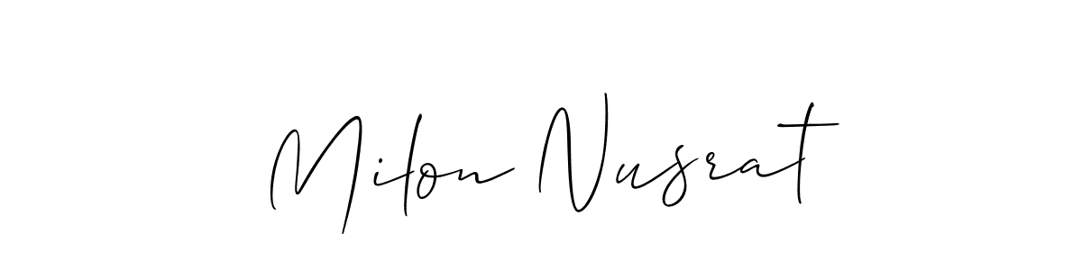 This is the best signature style for the Milon Nusrat name. Also you like these signature font (Allison_Script). Mix name signature. Milon Nusrat signature style 2 images and pictures png