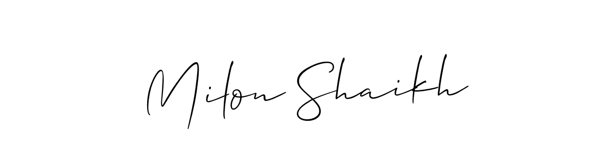 It looks lik you need a new signature style for name Milon Shaikh. Design unique handwritten (Allison_Script) signature with our free signature maker in just a few clicks. Milon Shaikh signature style 2 images and pictures png