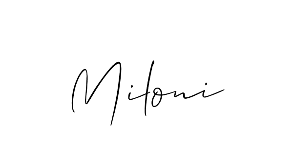 Similarly Allison_Script is the best handwritten signature design. Signature creator online .You can use it as an online autograph creator for name Miloni. Miloni signature style 2 images and pictures png