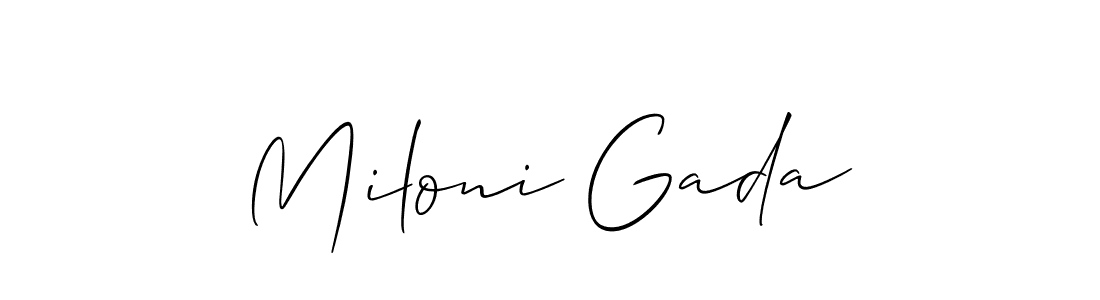 This is the best signature style for the Miloni Gada name. Also you like these signature font (Allison_Script). Mix name signature. Miloni Gada signature style 2 images and pictures png