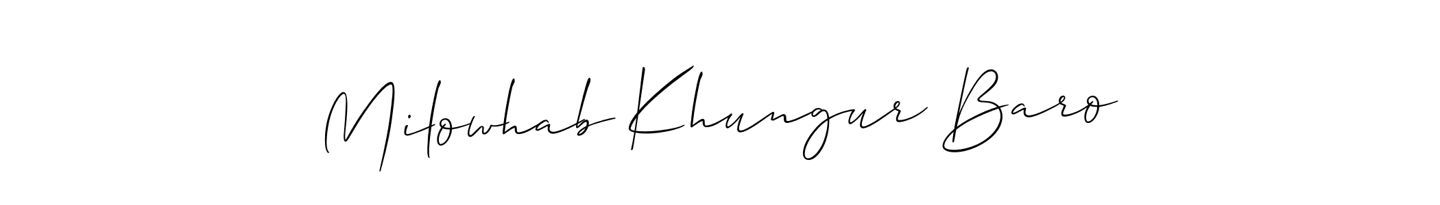 Use a signature maker to create a handwritten signature online. With this signature software, you can design (Allison_Script) your own signature for name Milowhab Khungur Baro. Milowhab Khungur Baro signature style 2 images and pictures png