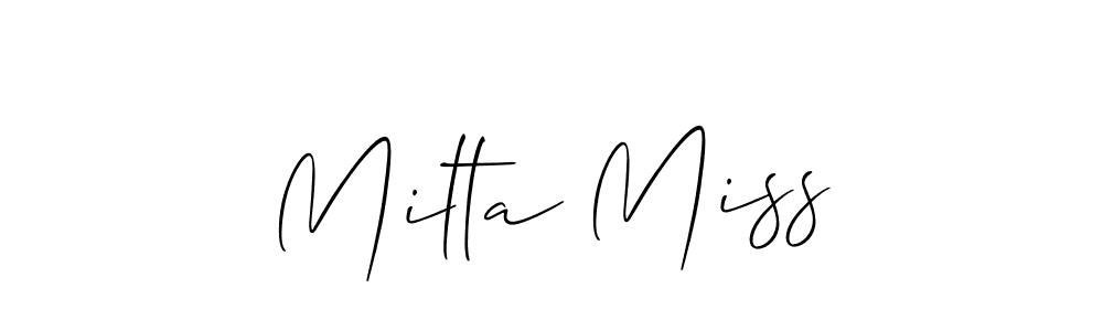 It looks lik you need a new signature style for name Milta Miss. Design unique handwritten (Allison_Script) signature with our free signature maker in just a few clicks. Milta Miss signature style 2 images and pictures png