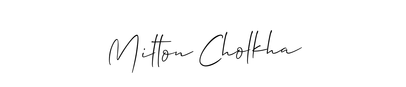 Make a beautiful signature design for name Milton Cholkha. With this signature (Allison_Script) style, you can create a handwritten signature for free. Milton Cholkha signature style 2 images and pictures png