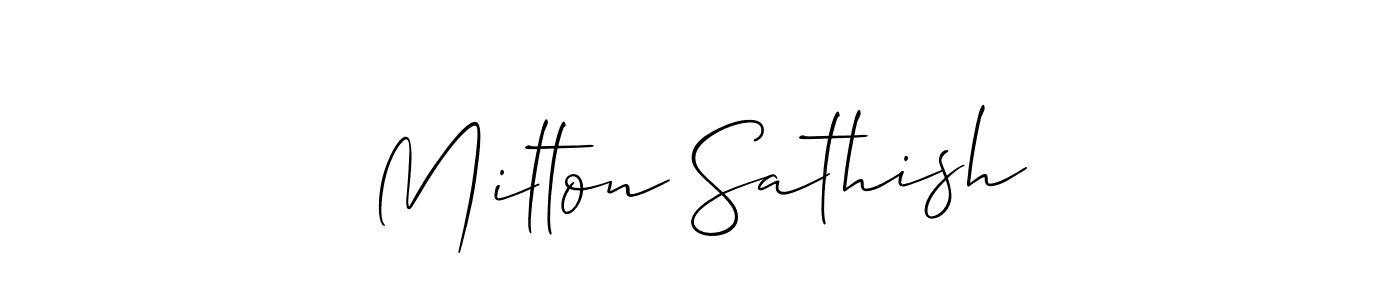 Similarly Allison_Script is the best handwritten signature design. Signature creator online .You can use it as an online autograph creator for name Milton Sathish. Milton Sathish signature style 2 images and pictures png