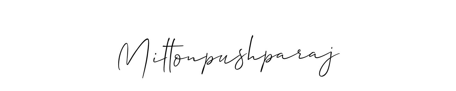 The best way (Allison_Script) to make a short signature is to pick only two or three words in your name. The name Miltonpushparaj include a total of six letters. For converting this name. Miltonpushparaj signature style 2 images and pictures png