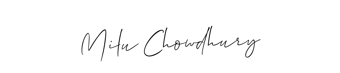 Create a beautiful signature design for name Milu Chowdhury. With this signature (Allison_Script) fonts, you can make a handwritten signature for free. Milu Chowdhury signature style 2 images and pictures png