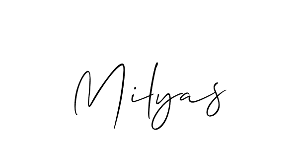 Create a beautiful signature design for name Milyas. With this signature (Allison_Script) fonts, you can make a handwritten signature for free. Milyas signature style 2 images and pictures png