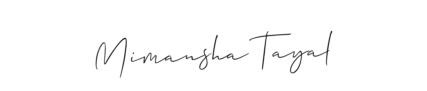 The best way (Allison_Script) to make a short signature is to pick only two or three words in your name. The name Mimansha Tayal include a total of six letters. For converting this name. Mimansha Tayal signature style 2 images and pictures png